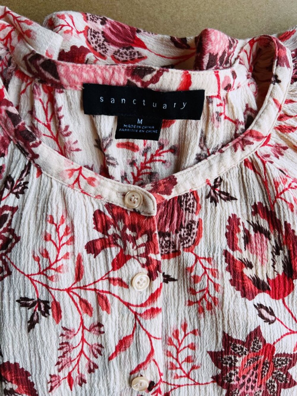 Sanctuary Red Floral Blouse Cottagecore Boho Top Puff Sleeve Size M - Picture 7 of 7